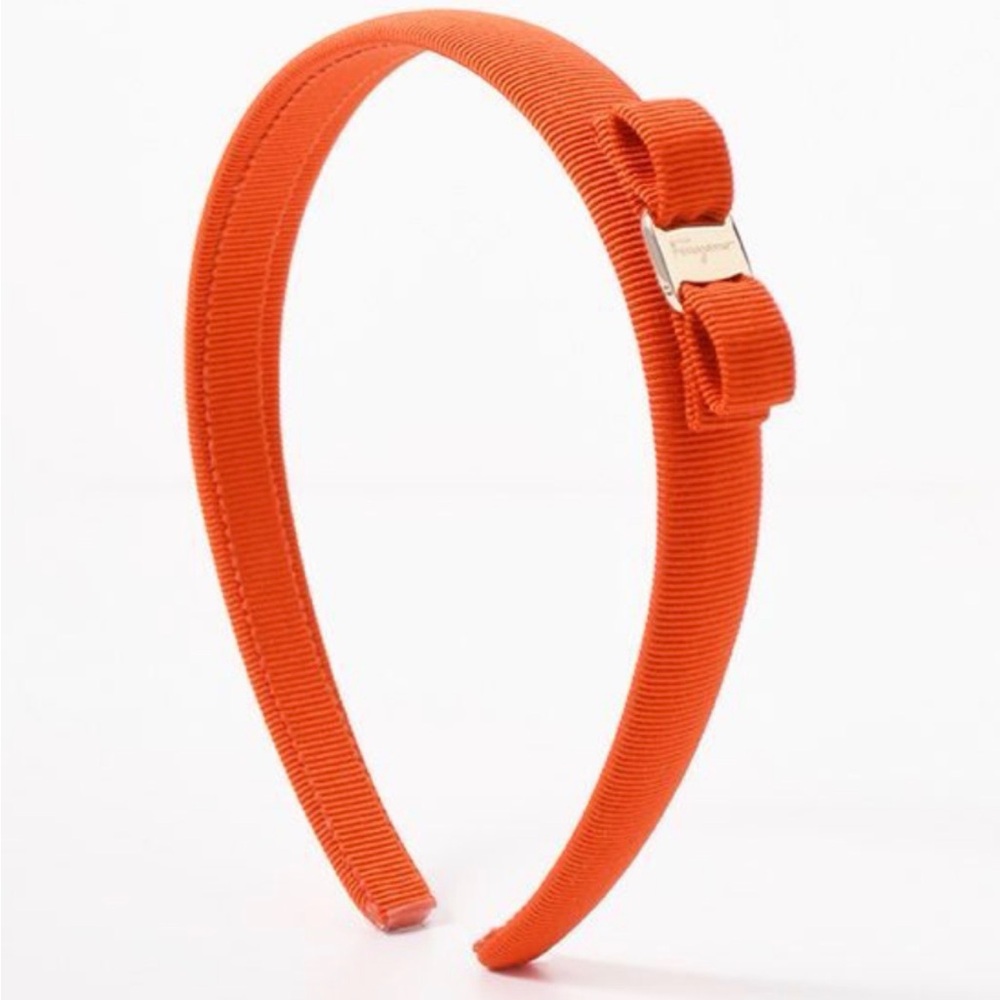 FERRAGAMO Vara Bow Grosgrain Headband in Vibrant Orange – With Original Box